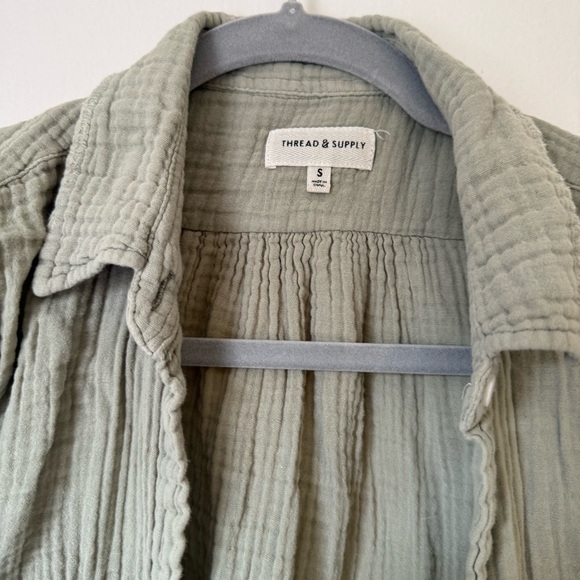 Thread & Supply Sage Green Gauze Button-Up Shirt - Picture 3 of 4